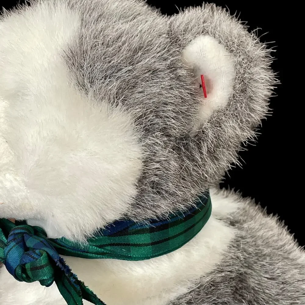 Vintage Ty Husky Puppy Dog Plush Sitting White Gray Stuffed Toy Blue Eyes Dakota